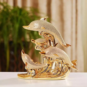 Decoração de Mesa de Luxo Cerâmica Estátua de Golfinhos