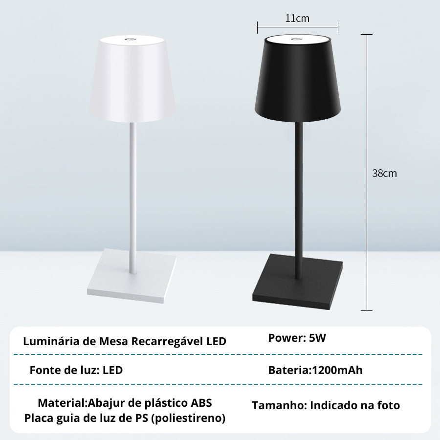 Luminária de Mesa Recarregável LED